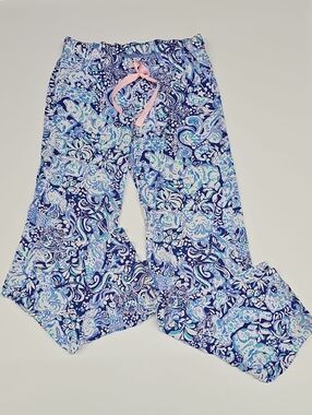 Lilly Pulitzer Navy Multi Paisley Lounge Pants with Pink Drawstring